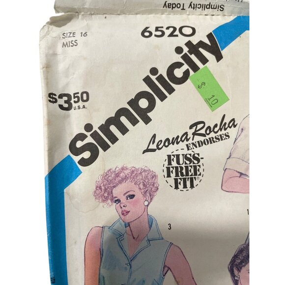 Leona Rocha 80s Simplicity Sewing Pattern 6520 Shirt Size 16 Fuss Free Fit - Picture 2 of 6